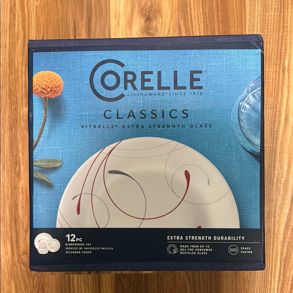 Corelle Classics Dinnerware Set - White with Red and Black Accents